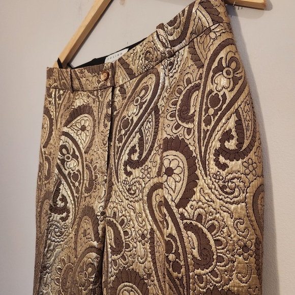 Celine Designer Vintage Gold Paisley Brocade Silk-Lined Pants | FR 40 - Picture 9 of 12